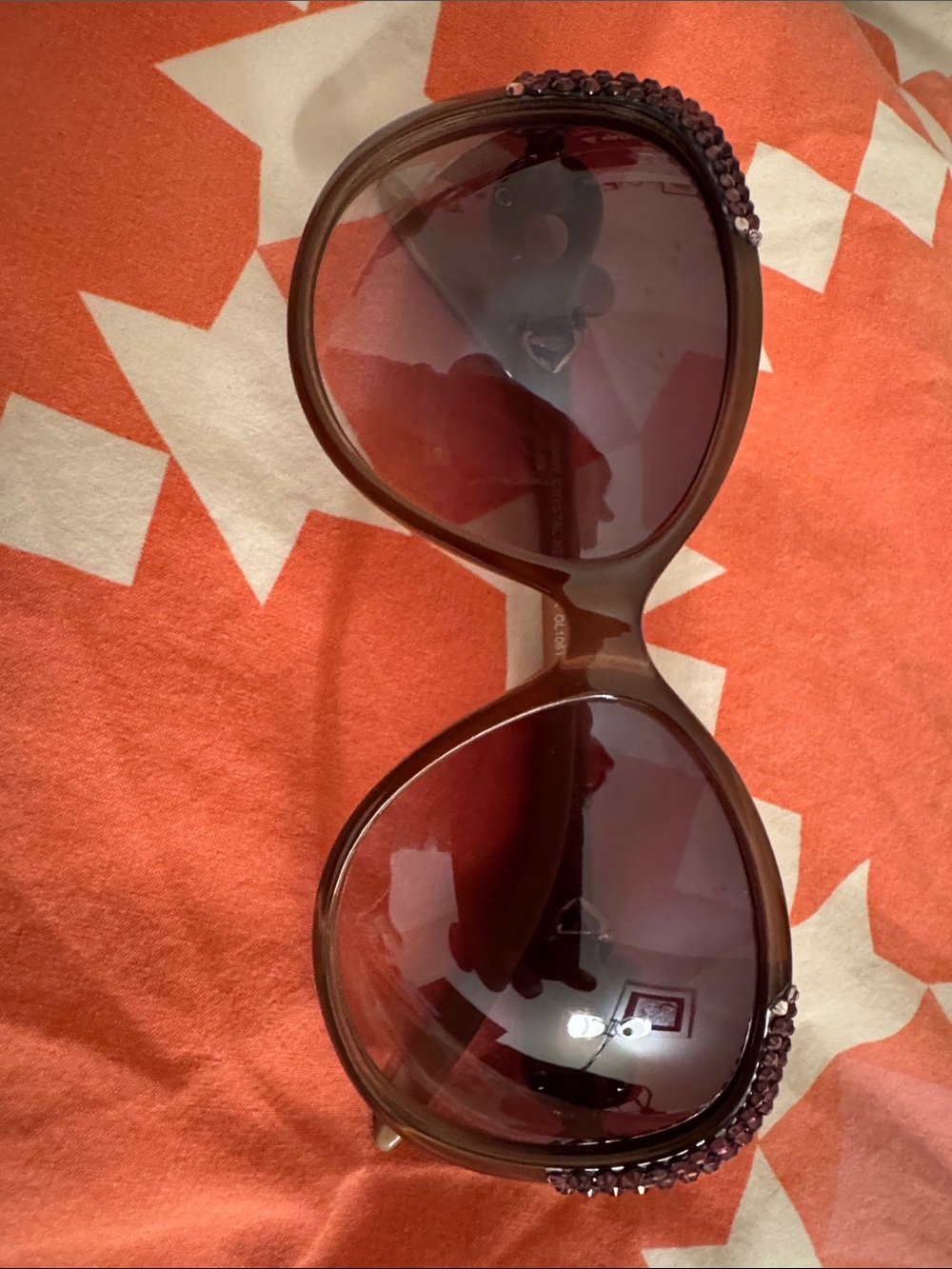 Women's Oversized Brown Tinted Sunglasses with Crystal Accent